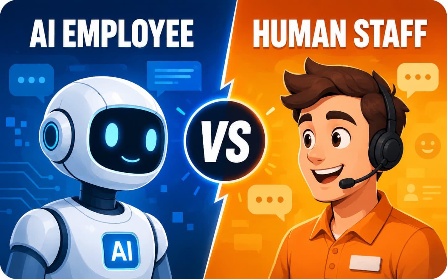AI employee versus human staff decision matrix thumbnail for local businesses